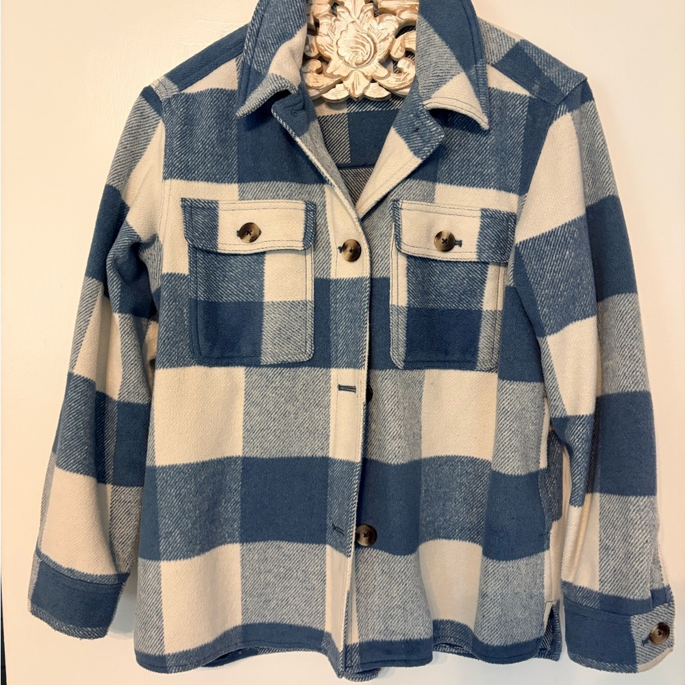 Old Navy Blue and Cream Plaid Shacket